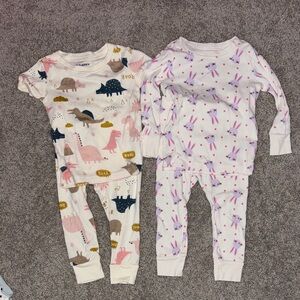 Old Navy Kids 2-Pack Pajama Sets - White with Pink & White with Multi-Color Dino